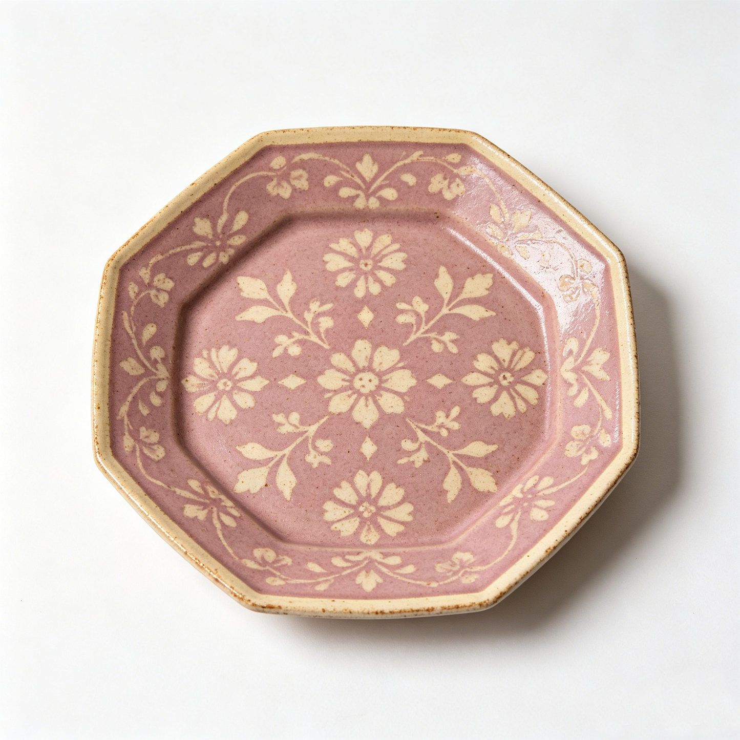 Dusty Pink Vintage Floral Octagonal Plate