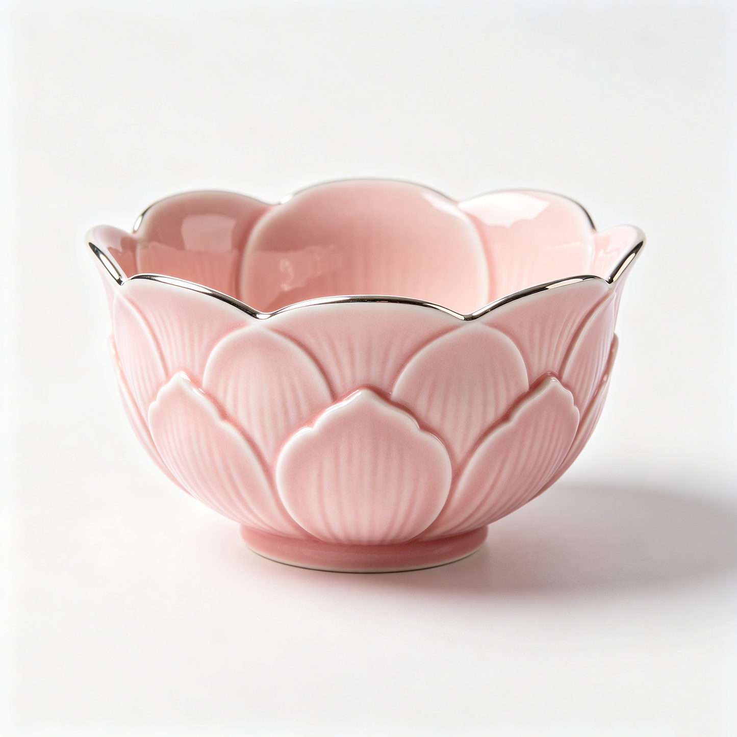 Pink Silver Trim Lotus Petal Bowl