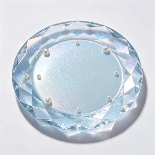 Blue Glitter Pearl Diamond Cut Glass Plate