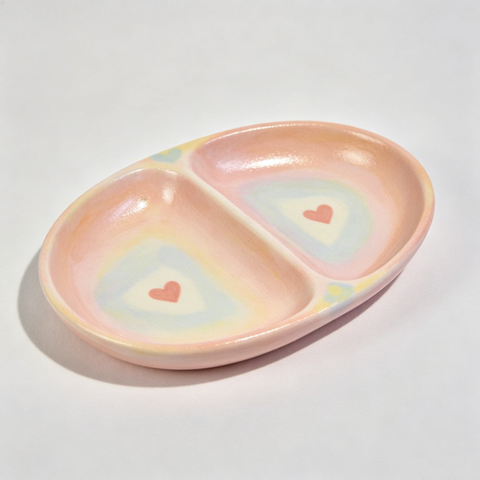 Pastel Rainbow Heart Two-Compartment Dish