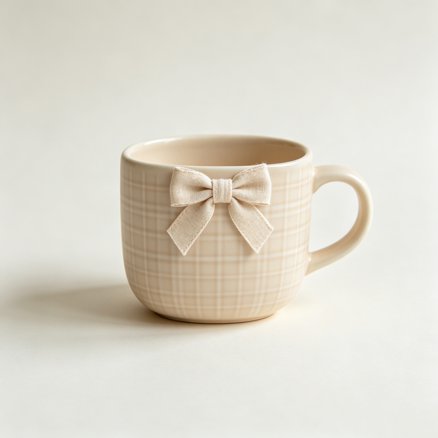 Beige Plaid Bow Mug