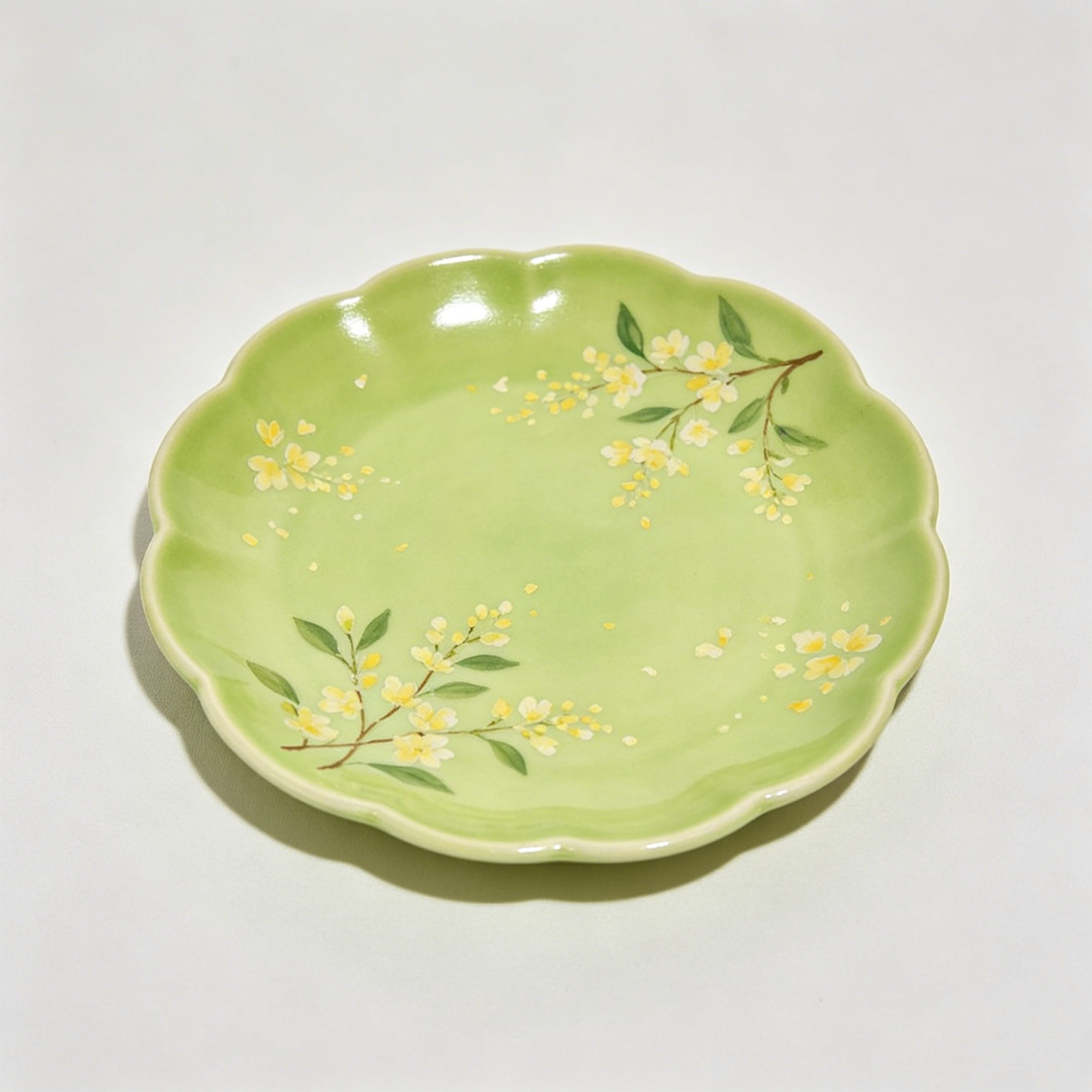 Scalloped Green Yellow Floral Plate