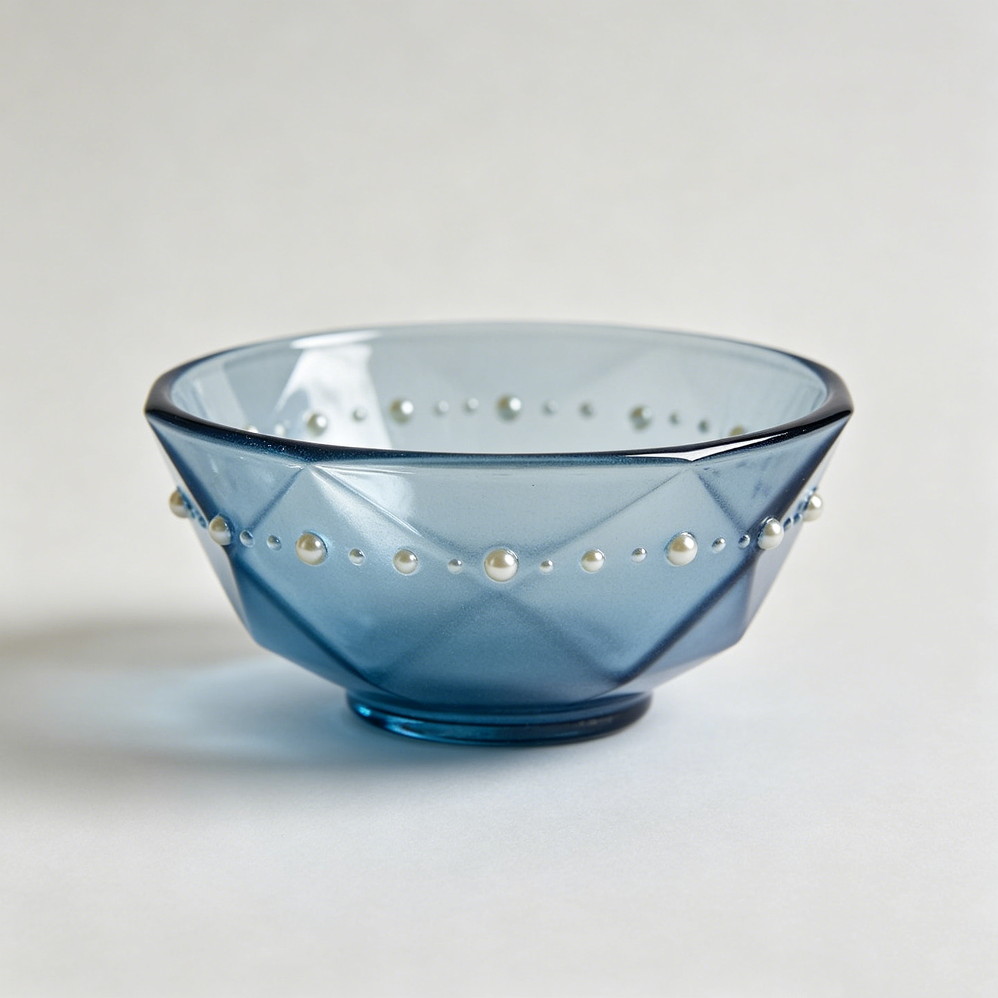 Blue Geometric Pearl Glass Bowl