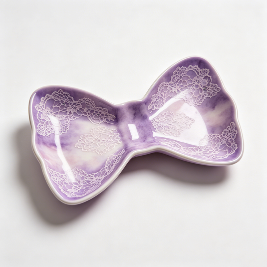 Purple Lace Bow Shaped Trinket Plate