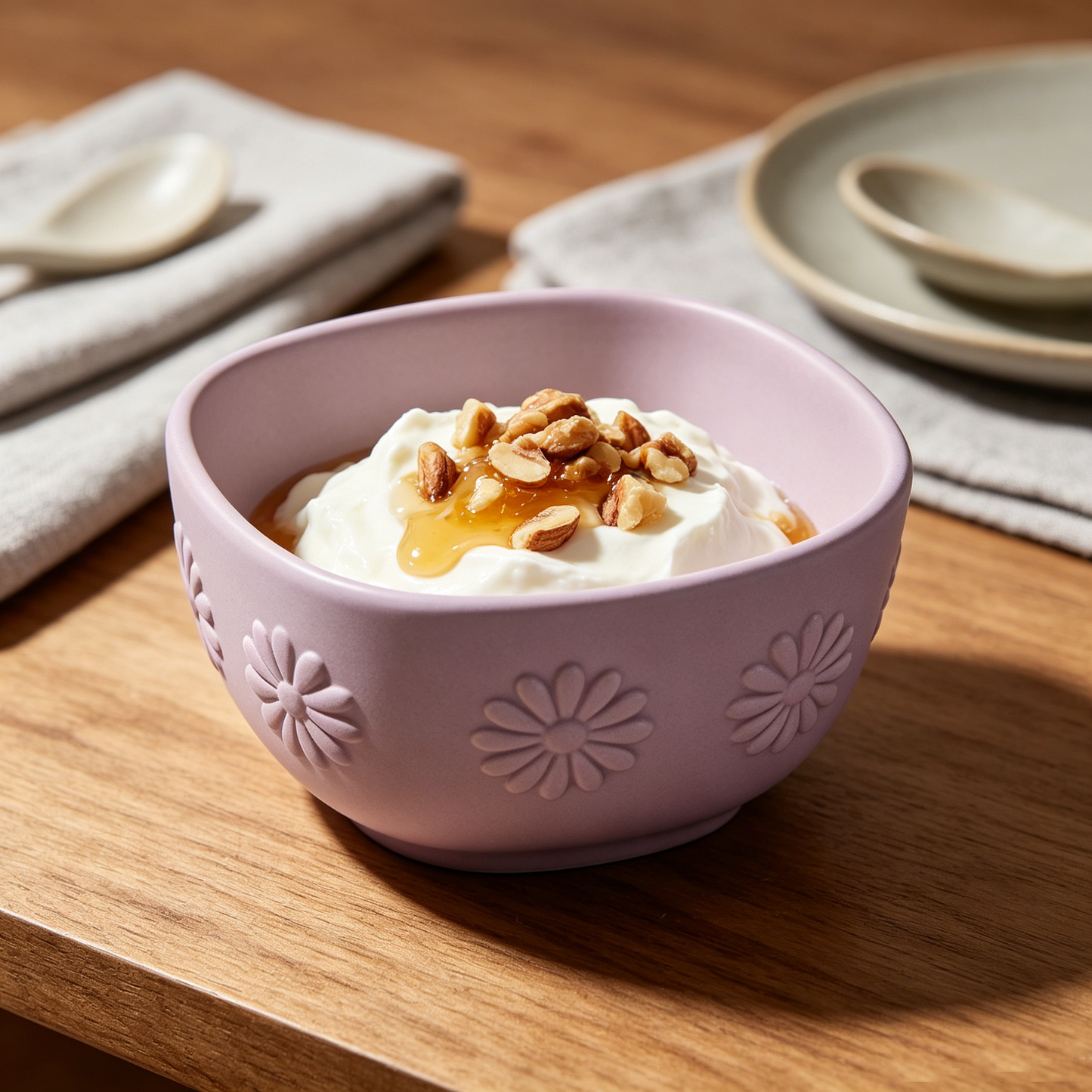 Matte Lavender Embossed Daisy Square Bowl