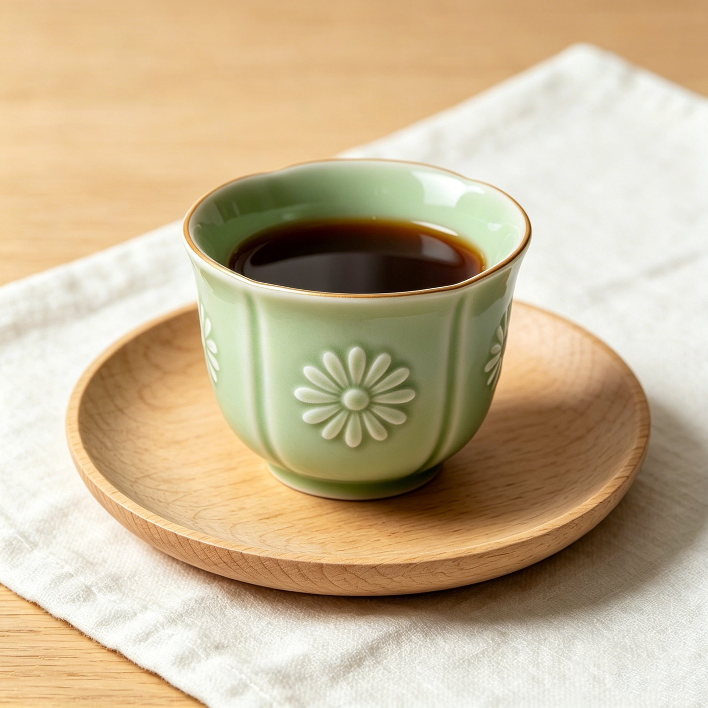 Celadon Daisy Emboss Cup