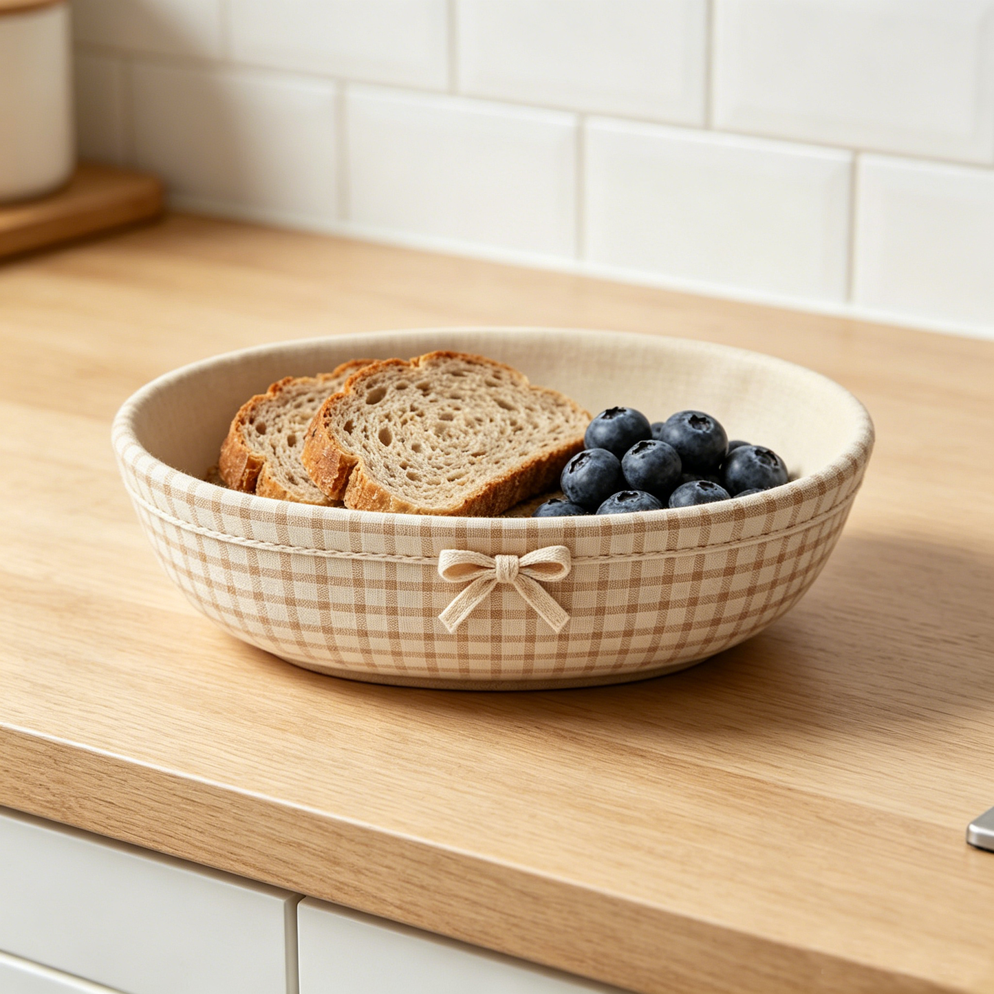 Beige Gingham Linen Tray Bowl