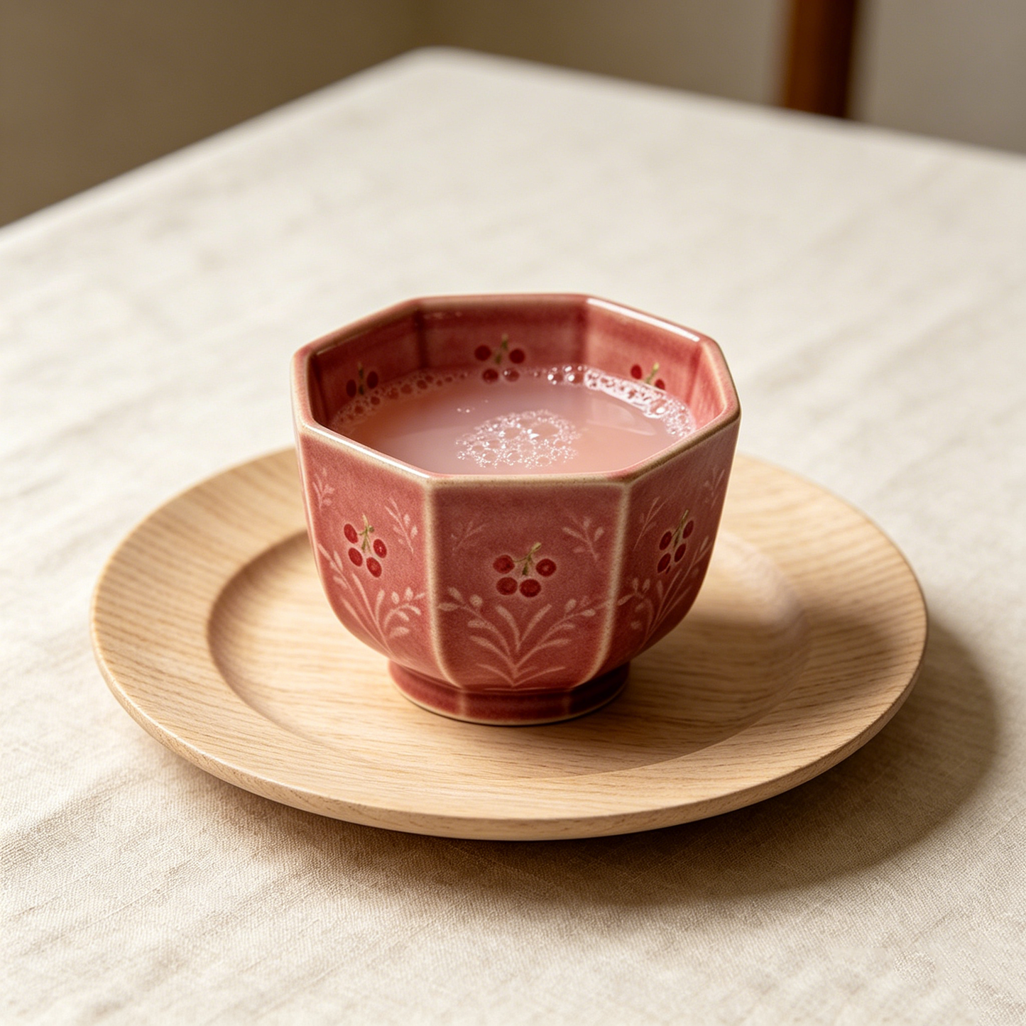 Red Berry Octagonal Ceramic Cup