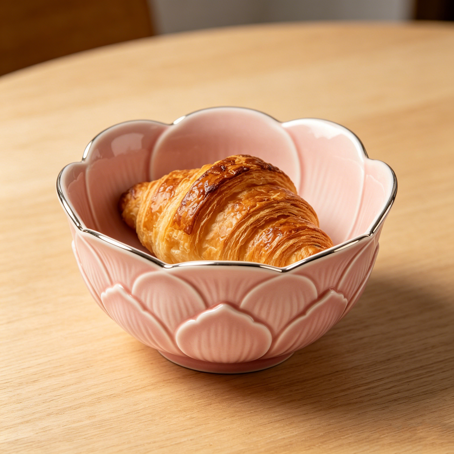 Pink Silver Trim Lotus Petal Bowl