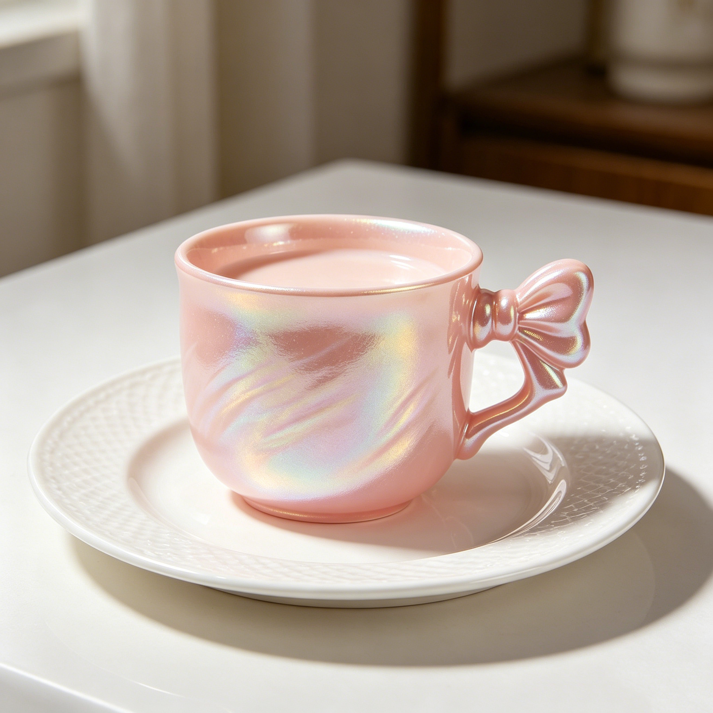 Pearlescent Pink Bow Swirl Mug