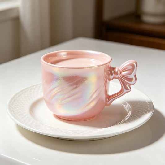 Pearlescent Pink Bow Swirl Mug