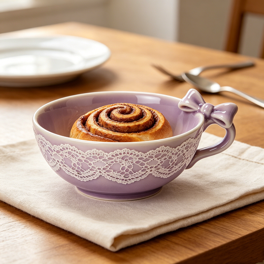 Purple Lace Bow Handle Soup Bowl