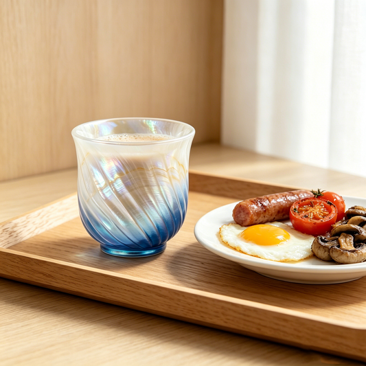 Blue Shell Swirl Iridescent Glass Cup