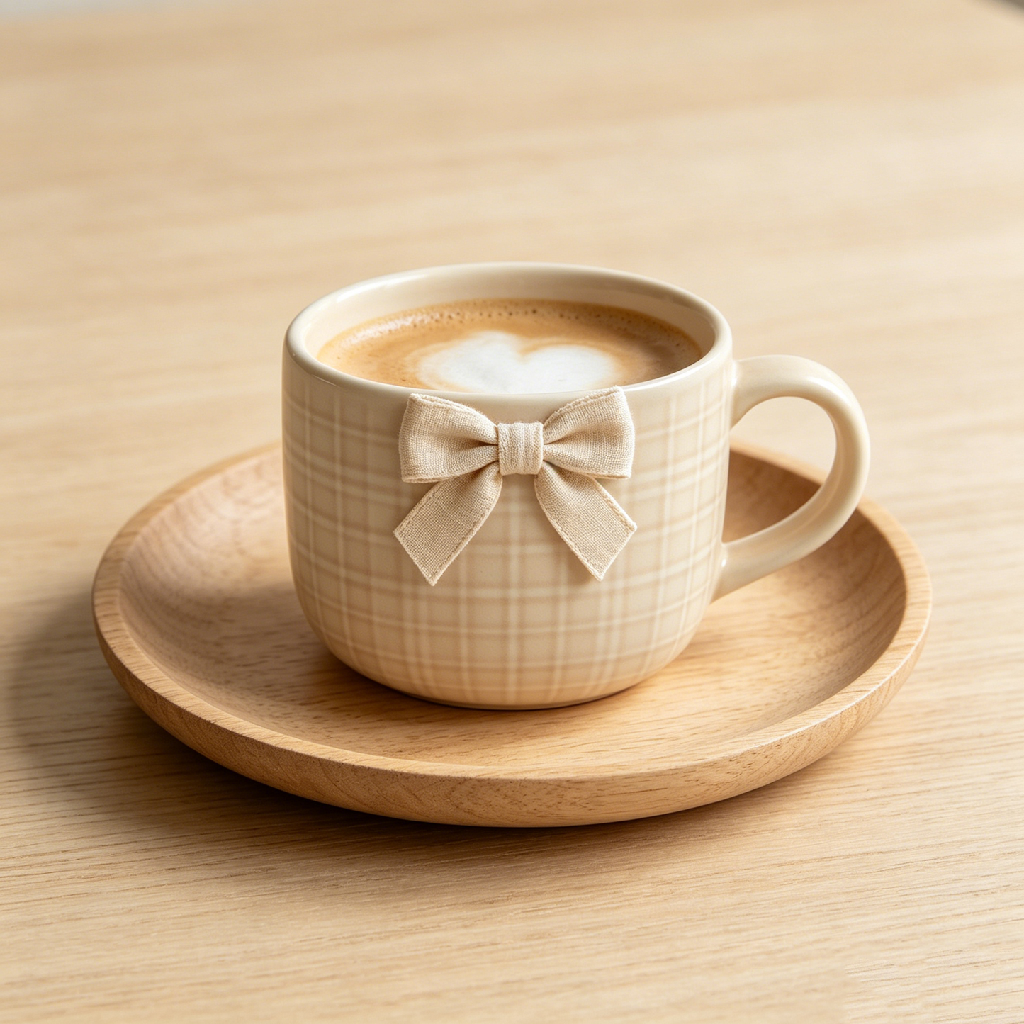 Beige Plaid Bow Mug
