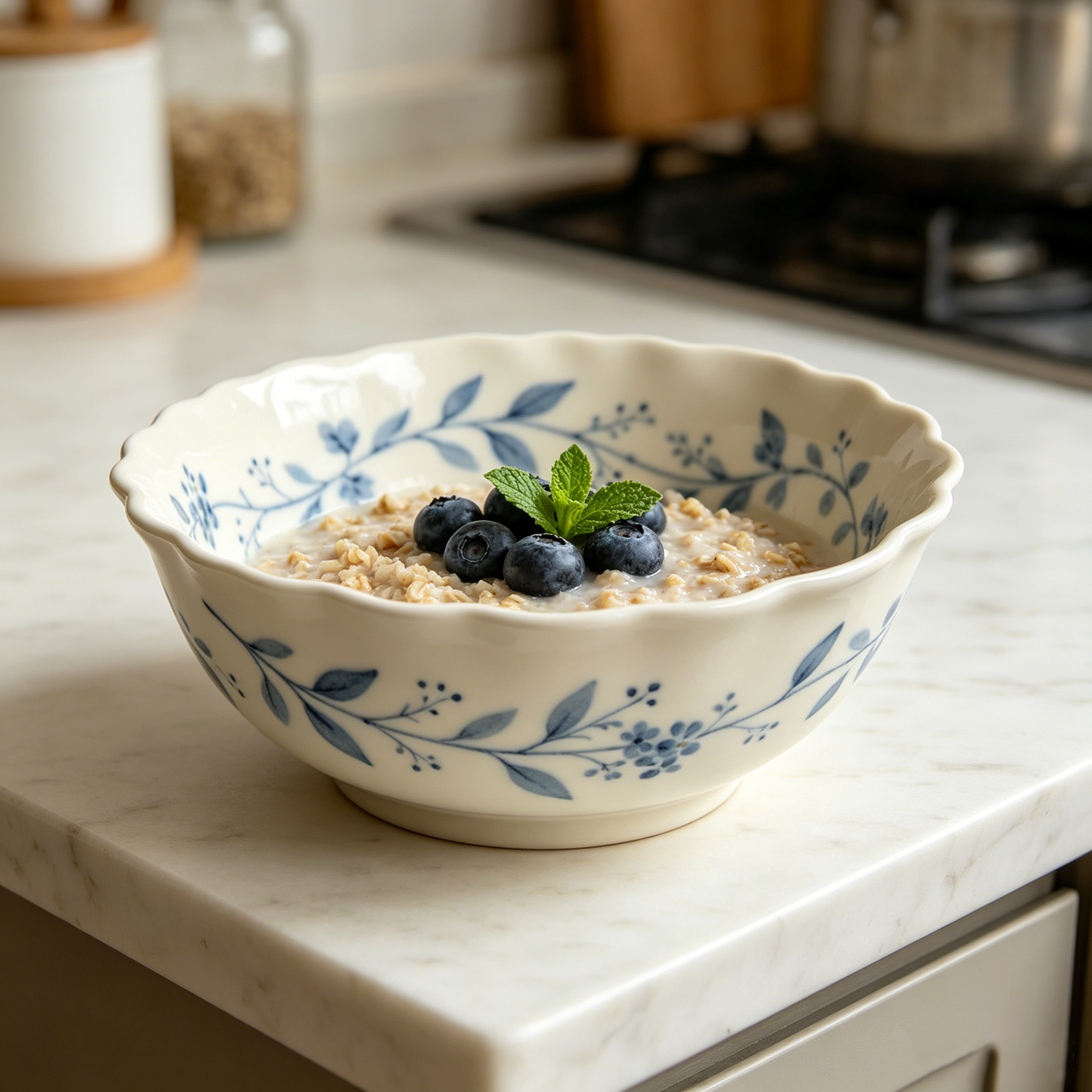 Blue Vintage Vine Floral Wave Bowl