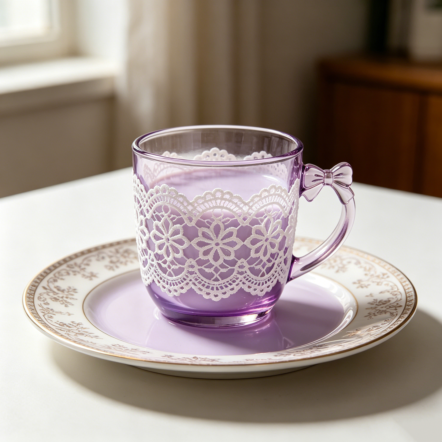 Purple Lace Bow Glass Mug