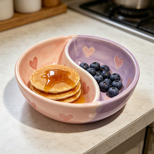 Pink Purple Yin-Yang Heart Divided Bowl