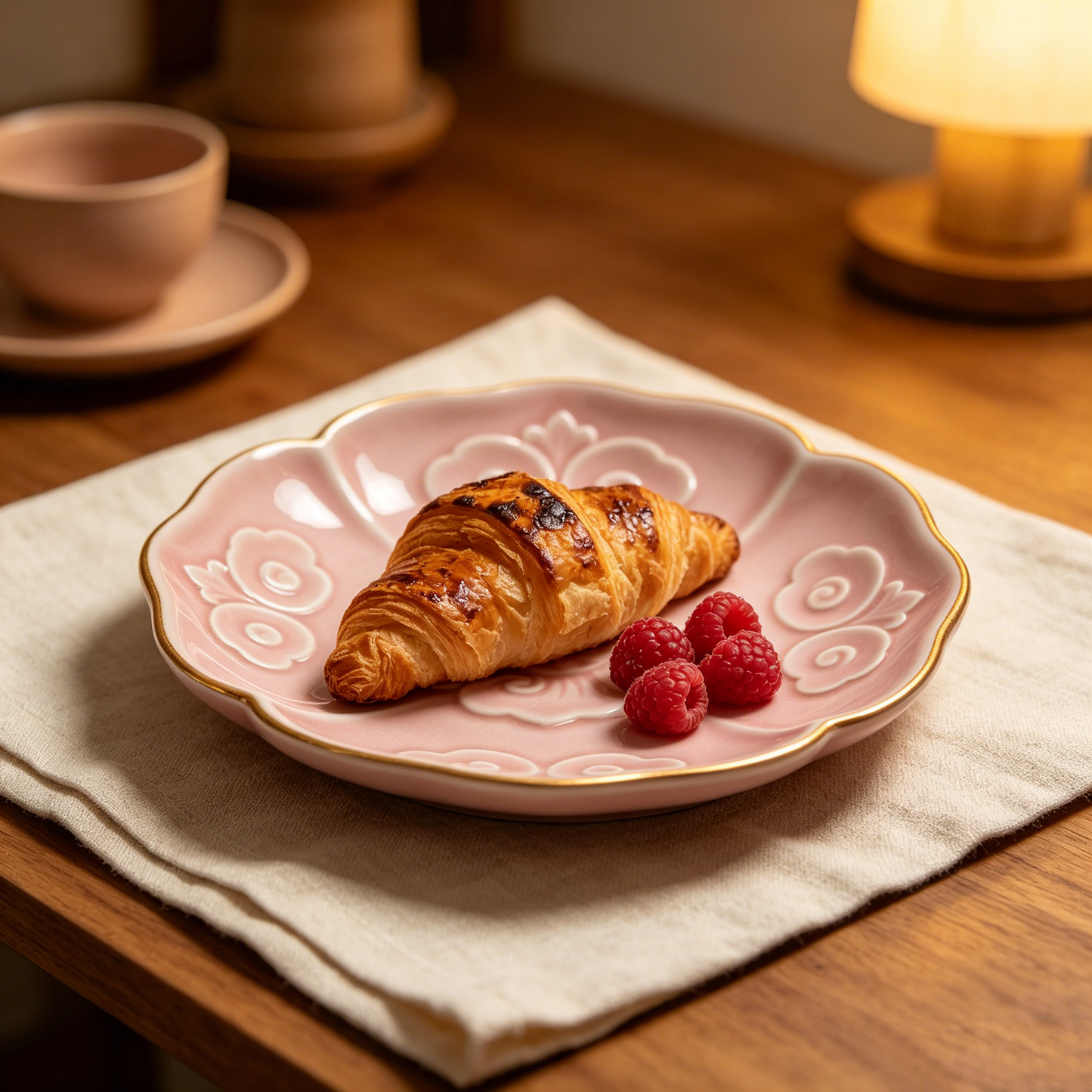 Pink Gold Trim Peony Embossed Floral Dish