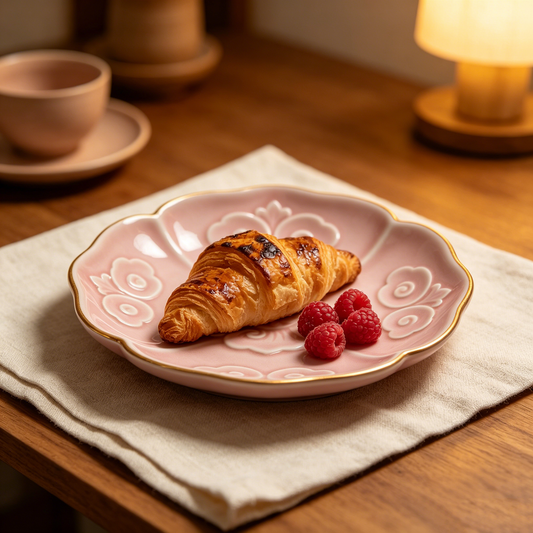 Pink Gold Trim Peony Embossed Floral Dish