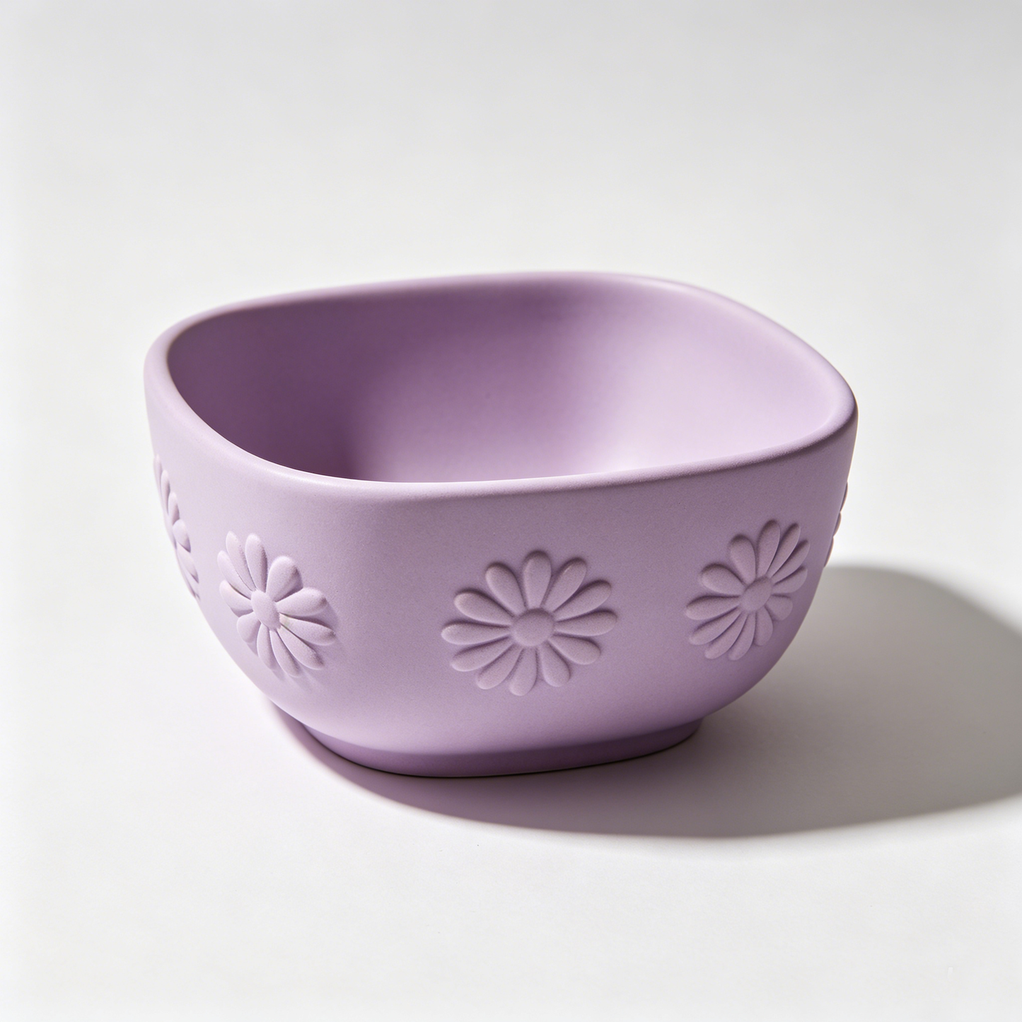 Matte Lavender Embossed Daisy Square Bowl