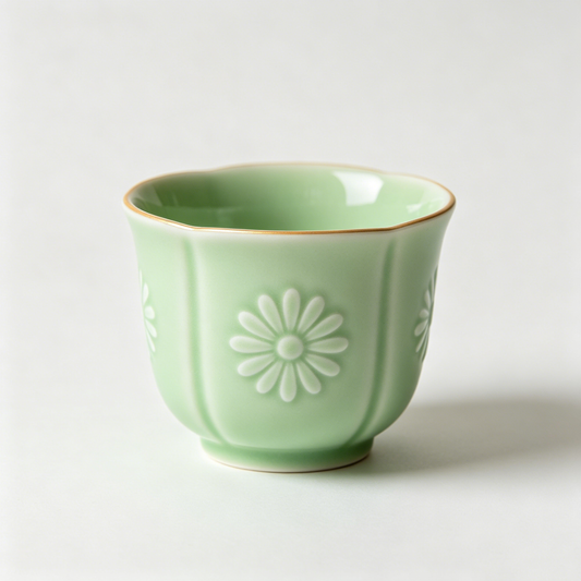 Celadon Daisy Emboss Cup