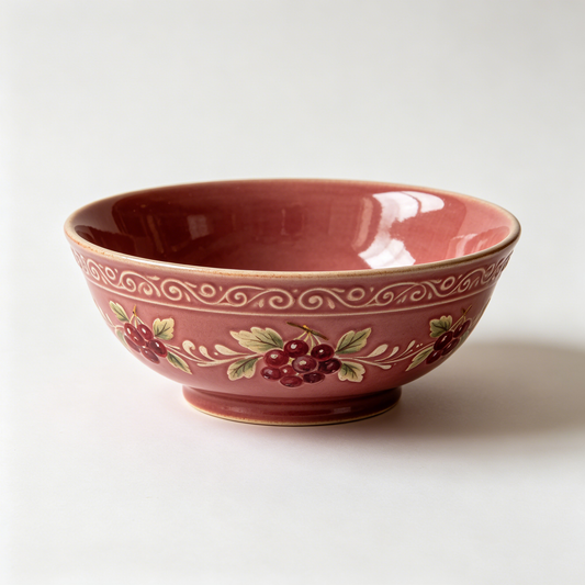 Burgundy Cherry Embossed Ceramic Bowl