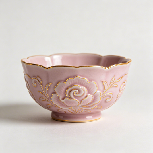 Pink Gold Line Peony Scalloped Bowl