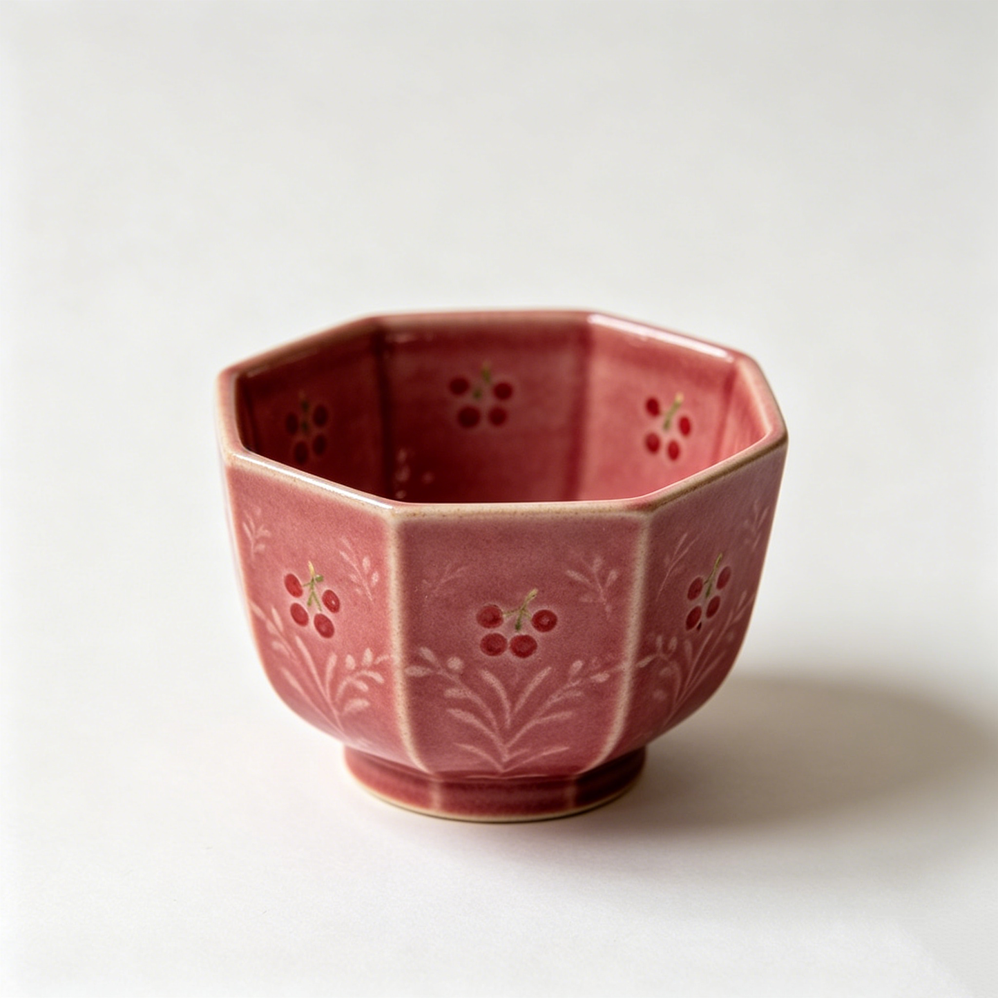 Red Berry Octagonal Ceramic Cup