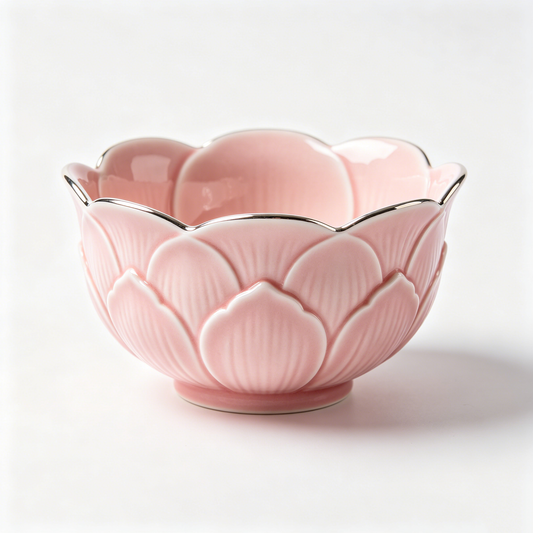 Pink Silver Trim Lotus Petal Bowl