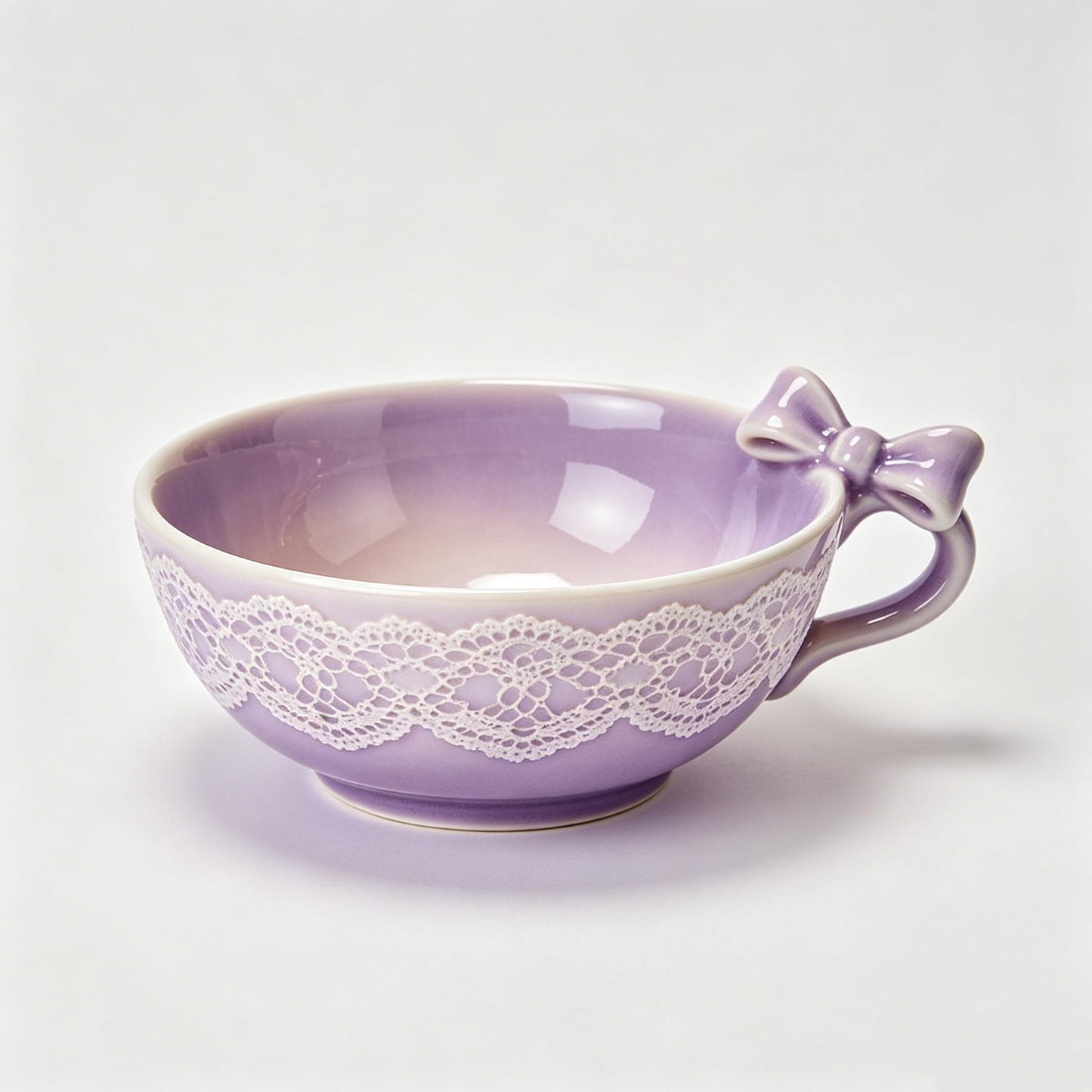 Purple Lace Bow Handle Soup Bowl