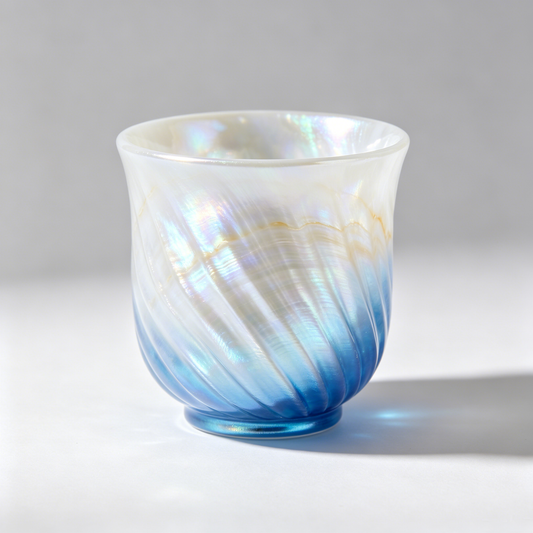 Blue Shell Swirl Iridescent Glass Cup