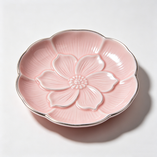 Pink Silver Trim Magnolia Flower Dish