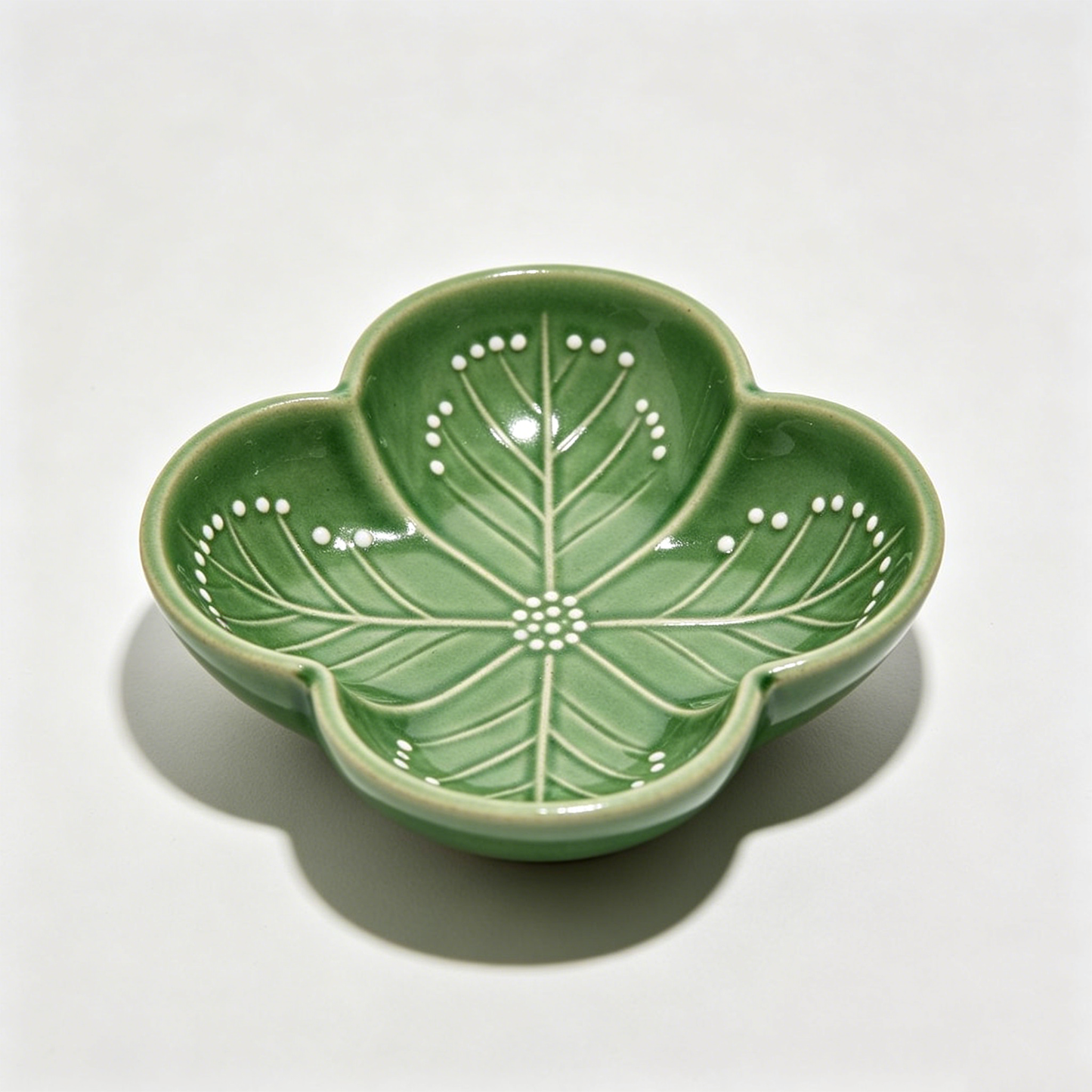 Green Clover Leaf Ceramic Dish