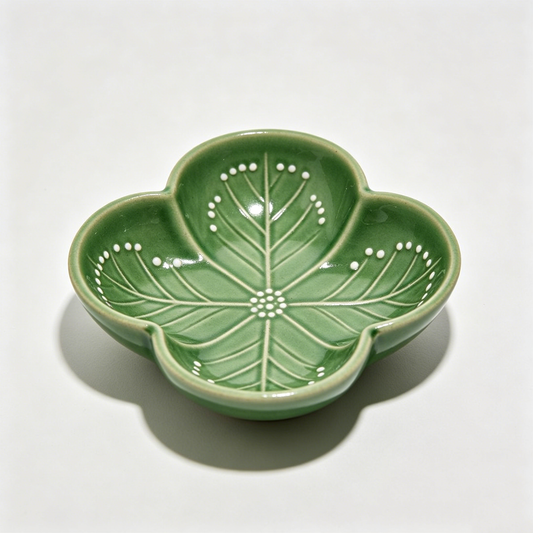 Green Clover Leaf Ceramic Dish