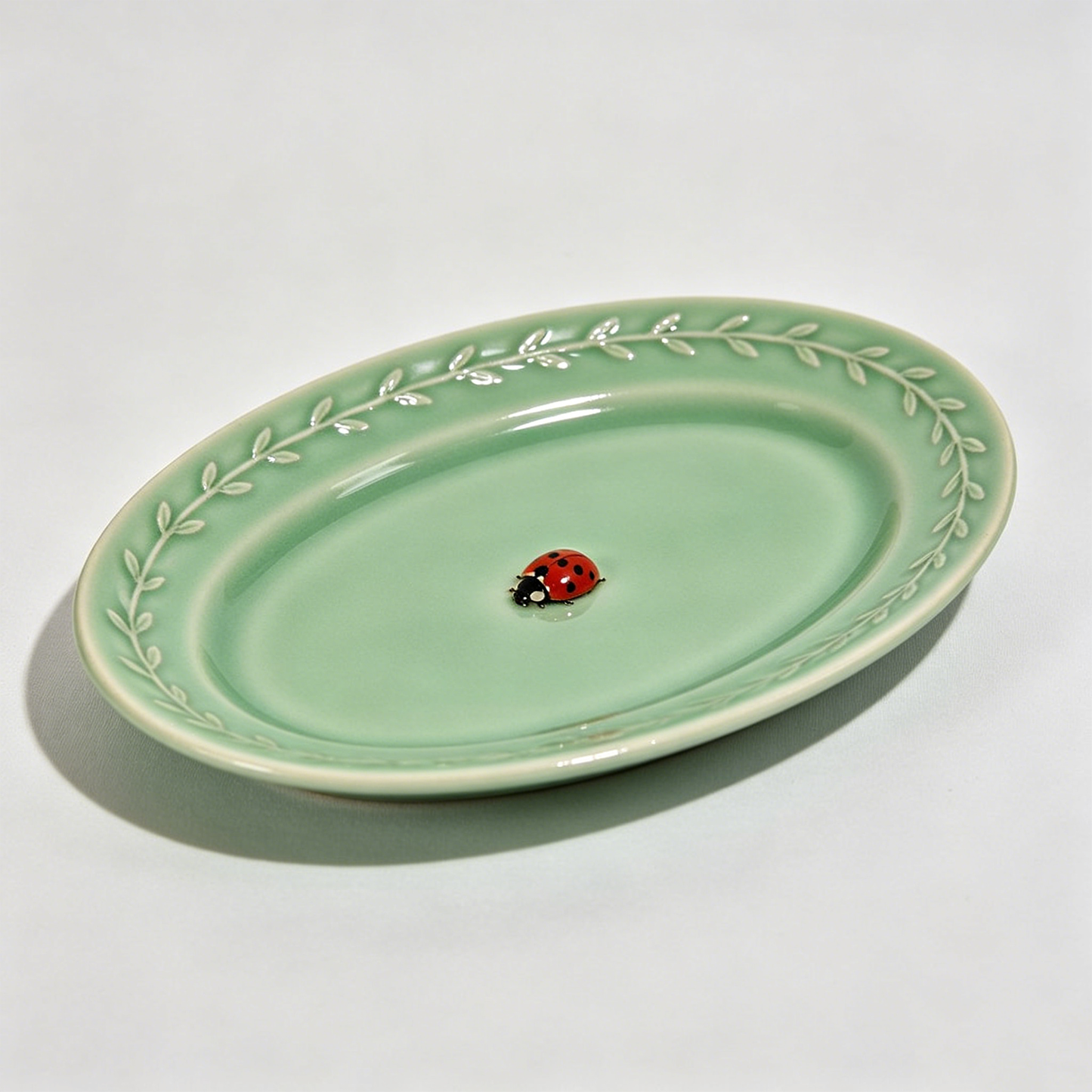 Green Oval Ladybug Trinket Dish