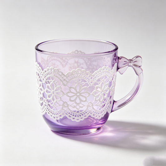 Purple Lace Bow Glass Mug