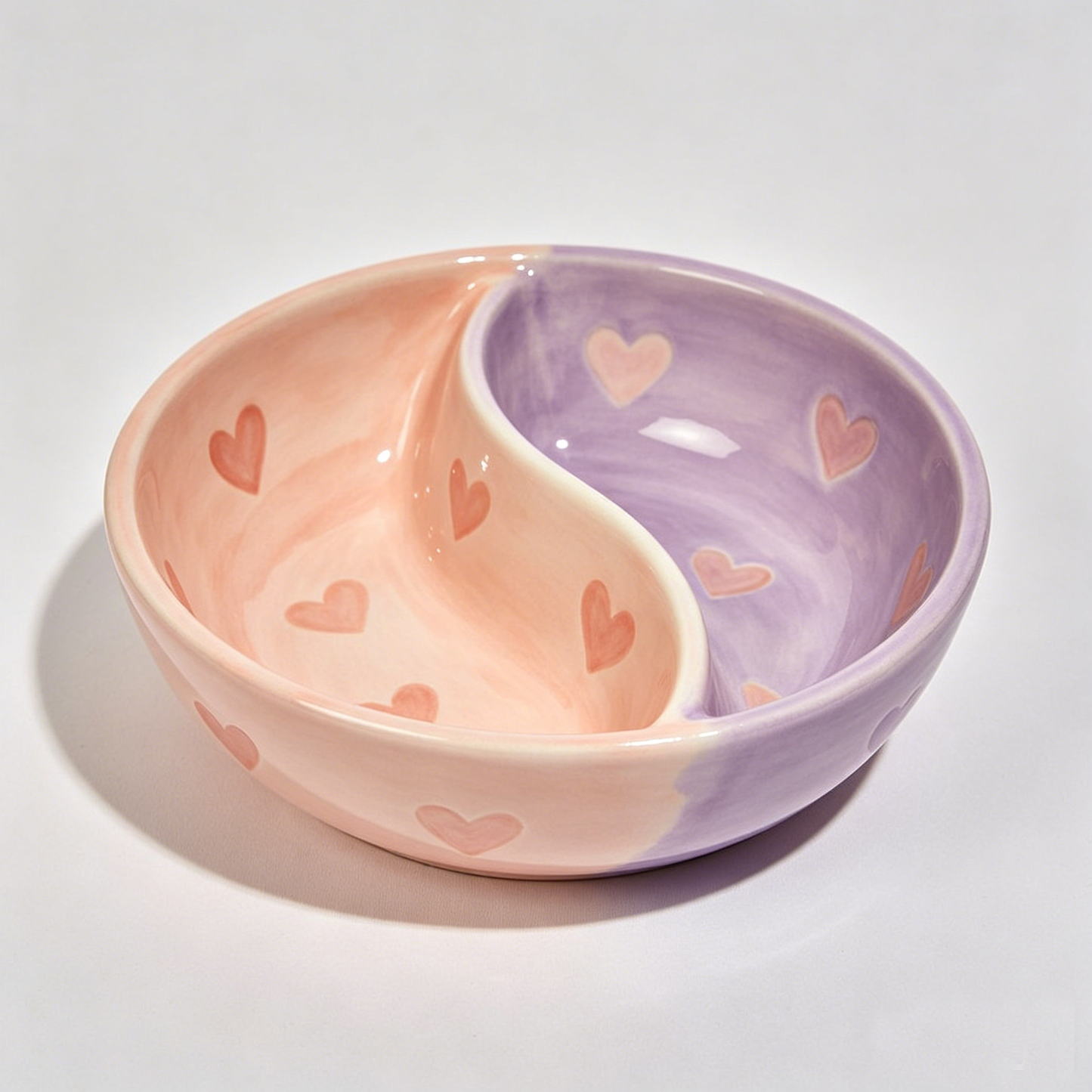 Pink Purple Yin-Yang Heart Divided Bowl