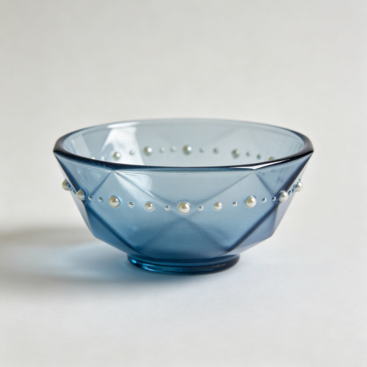 Blue Geometric Pearl Glass Bowl